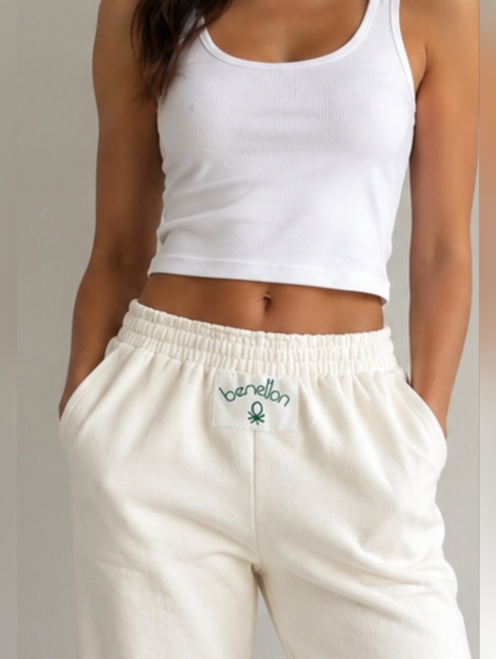 United Colors of Benetton Off White Cotton Sweatpants Italy Size XS NEW - Picture 2 of 15